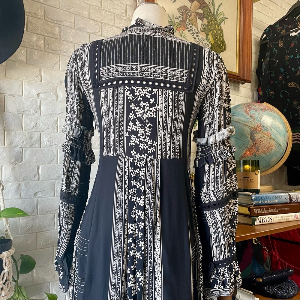 Sea New York Keely Tie-Neck Long-Sleeve Peasant Mini Tunic Dress Black Boho - Picture 10 of 15